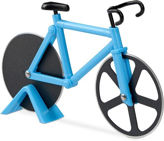 Relaxdays pizzasnijder fiets - pizzames racefiets - pizzaroller - origineel - deegroller blauw