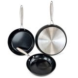 Nerthus Set van 3 Keramische Koekenpannen met Antiaanbaklaag 22, 26 en 30 cm, Geschikt voor Alle Kookplaten, Inductie, Gas, Elektrisch en Keramisch, Koken met Minder Olie, Eenvoudig Schoonmaken