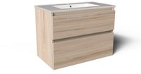 Saniclass Prime Vita Badkamermeubelset - 80x46x60cm - keramische wastafel glans wit - 1 wasbak - 1 kraangat - 2 lades - licht eiken