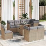 Maison Exclusive - Ensemble de meubles de jardin 9 pièces avec canapé et coussins, beige, en polyrotin