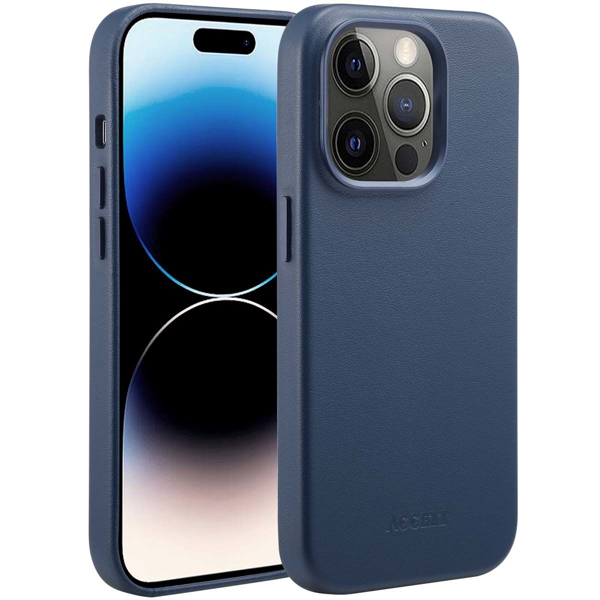 Accezz MagSafe Leather Backcover iPhone 14 Pro - Donkerblauw
