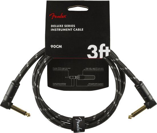 Fender Deluxe Series Instrument Cable 900mm (Black Tweed) - 3.5mm Jack to 3.5mm Jack