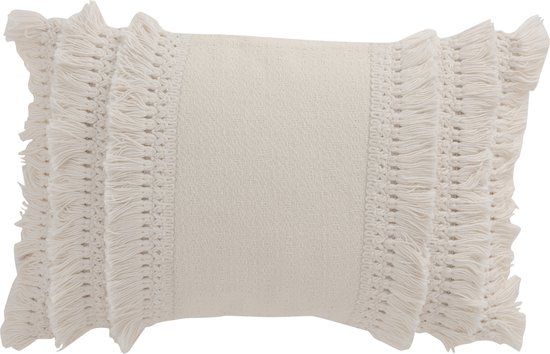 J-Line Kussen Rechthoekig Kwastenrand Katoen Wit - 28x43cm - Wit