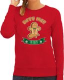 Bellatio Decorations foute kersttrui / sweater - dames - Gingerbread koekemannetje - rood - L