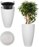 KADAX Ronde bloempot, decoratieve bloempot met binneninzetstuk, sierpot van kunststof, voor binnen en buiten (wit)
