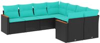 vidaXL - 8-delige tuinbankset met kussens, zwart, polyrotan