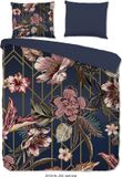 Pure dekbedovertrek bloemen - 2 persoons 200x200/220 cm - Donkerblauw - Microvezel