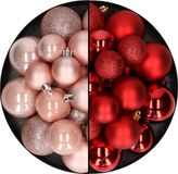 Decoris Kaemingk B.V. Kerstballen 60x stuks - mix lichtroze/rood - 4-5-6 cm - kunststof - kerstversiering