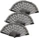 Merkloos Handwaaier/Spaanse waaier van kant - 4x - zwart - polyester - 44 cm