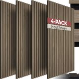 tectake® Akoestische Panelen - Set van 4 - Akoestisch Wandpaneel - 60 x 120 cm - 1,1 cm dik - 2,88 m² - Wandpanelen - Aanpasbare Grootte - Lattenwand - MDF en Houtfineer - Geluidsisolatie - Stijlvolle Wanddecoratie - Eenvoudige Montage - Donker Eiken