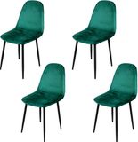 Urban Living "INOUI" Set van 4 fluwelen stoelen in groen met zwarte metalen poten