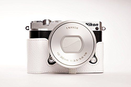 TP Handgemaakte Echt Lederen Half Camera Case Camera Tas voor Nikon J5 Wit