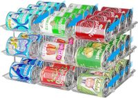 Famanu Stapelbare blikjeshouder voor koelkast, 3-laags automatisch rollend systeem, Transparant, Plastic