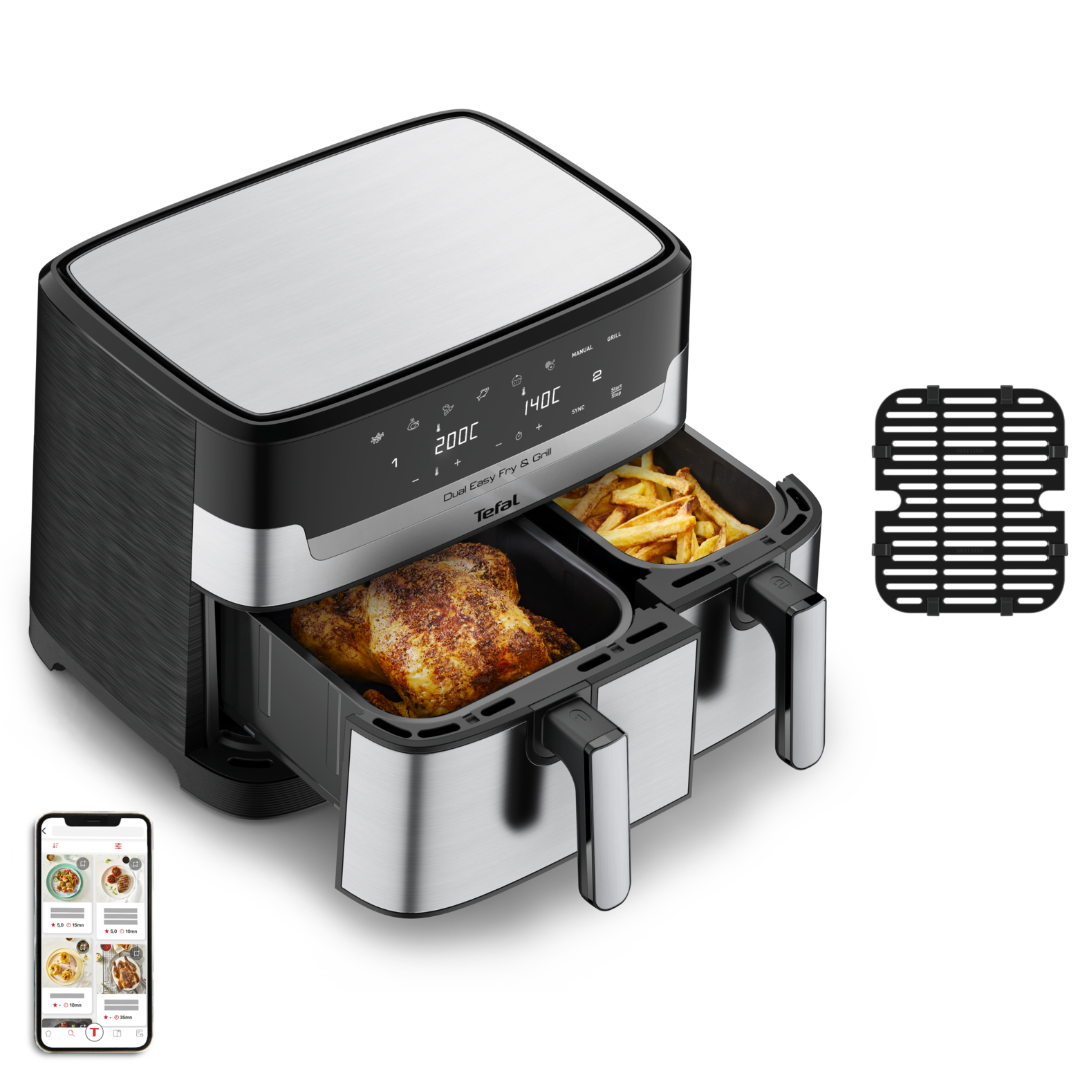 Tefal Dual Easy Fry & Grill EY905D - 8.3L XXL Hot Air Fryer - Stainless Steel