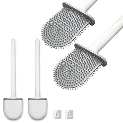 MAGIC SELECT 2 x wc-borstel van silicone met poten van silicone, sneldrogend, wc-borstel met wandhouder, creatieve reinigingsborstel met zelfklevende onderkant.