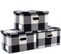 Merkloos Opvouwbare opbergcontainer met deksel [3-pack] stof opvouwbare opbergdoos organisator containermand kubus met deksel voor huis noir-blanc raster (38 x 25 x 25)