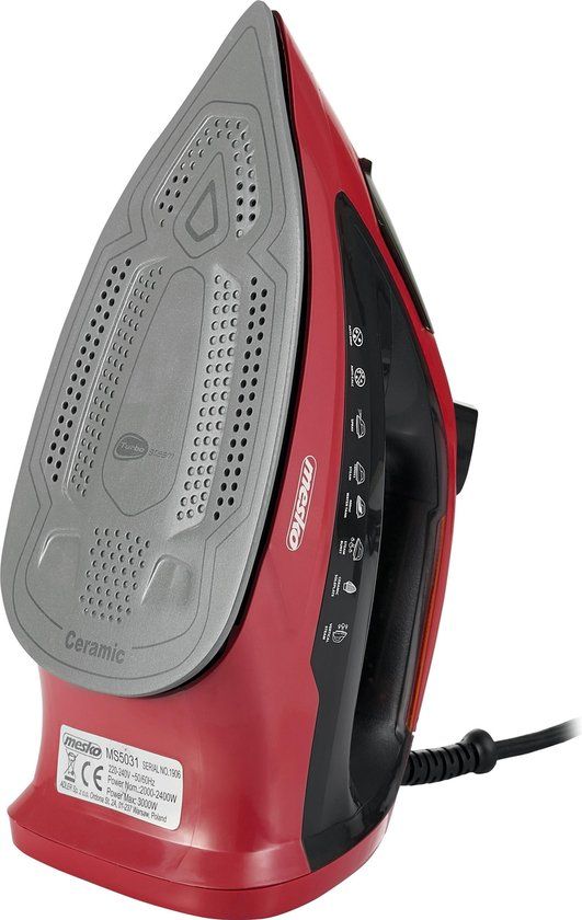 Mesko MS5031 Stoomstrijkijzer - 2400W - Keramische zoolplaat - Rood/Zwart