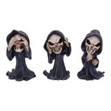 Nemesis Now Three Wise Magere Hein met opschrift "See No Hear No Speak No Evil", zwart, 11 cm