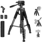 NEEWER BASICS camerastatief, 74 inch statief met houder voor mobiele telefoon, compatibel met iPhone voor video-opname, professionele aluminium lichtgewicht draagbare reisstandaard met 3-weg kantelkop
