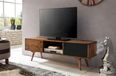 WOHNLING meuble TV REPA 140 cm bois massif Sheesham style champêtre 2 portes & compartiment meuble HiFi marron / noir 4 pieds meuble TV vintage