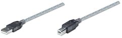 Manhattan USB-A naar USB-B-kabel, 11 m, mannelijk naar mannelijk, actief, 480 Mbps (USB 2.0), ingebouwde repeater, Hi-Speed USB, doorschijnend zilver, drie jaar garantie, Polybag
