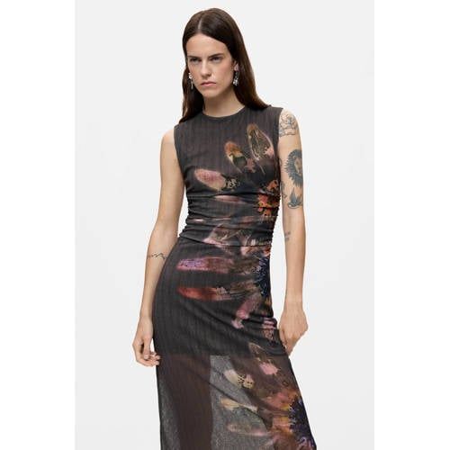 Desigual gebloemde midi zomerjurk - grijsgroen