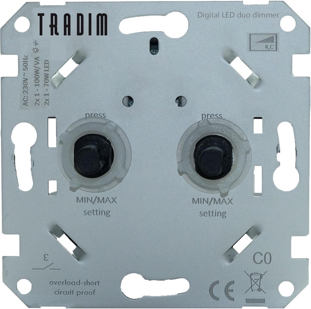 Tradim LED Dimmer DUO inbouw - 1-100W - Fase afsnijding