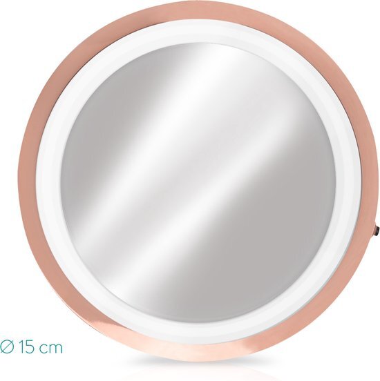 Navaris Vergrotende Spiegel met LED-verlichting Zuignap - Spiegel met 5x vergroting - Lichte Badkamer Spiegel Make-up Cosmetische Spiegel Koper
