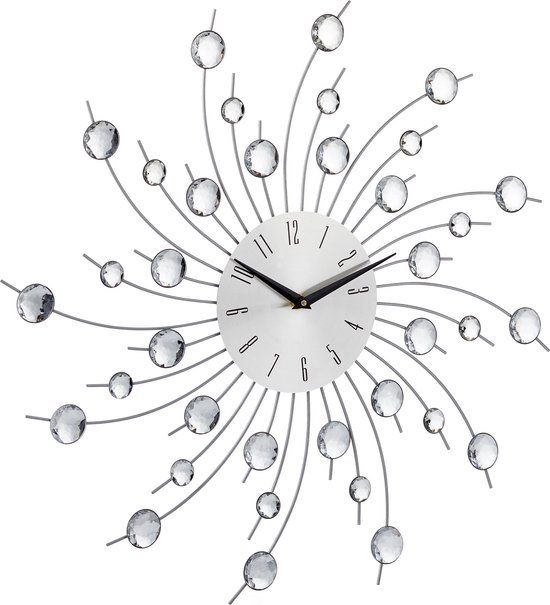 Relaxdays Wandklok XL Glitter - Keukenklok Groot - Analoge Klok - Zilver - 50 cm