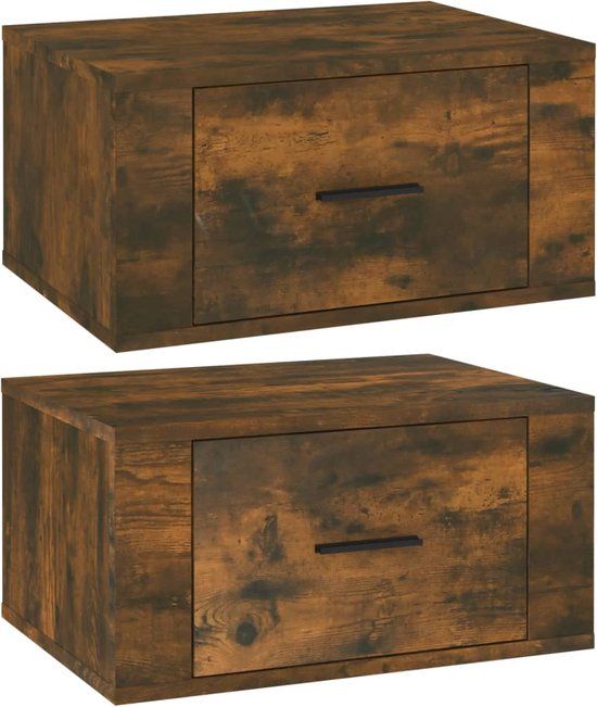 vidaXL Nachtkastjes - Set van 2 - Wandgemonteerd - 50x36x25 cm - Gerookt eiken