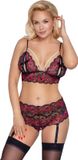 Cottelli CURVES Curvy Kruisloos Kanten Lingerie Set met Parel Bandjes Zwart 3XL/4XL