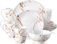 Santivo Serviesset – 16-delig – voor 4 personen – Wit met gouden strepen – Elegant keramiek servies