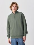 Next Heren Lichtgewicht Jersey-Sweatshirt met Kwartritssluiting en Hoog Katoengehalte - Groen