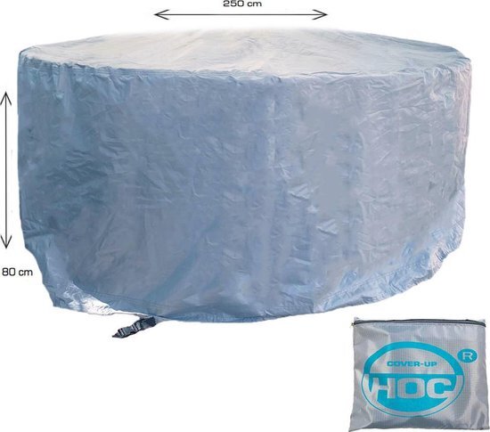 COVER UP HOC - diamond hoes ronde tuintafel- 250x80 cm (diameter x hoogte) - tuinset beschermhoes waterdicht met stormbanden,