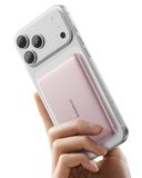 Baseus Picogo AM41 Power Bank, Ultra Slim 5000 mAh Magsafe Powerbank, PD 20 W snel opladen, draagbaar, mini draadloze magnetische externe batterij met USB C-kabel voor iPhone 16/15/14/13/12, Roze