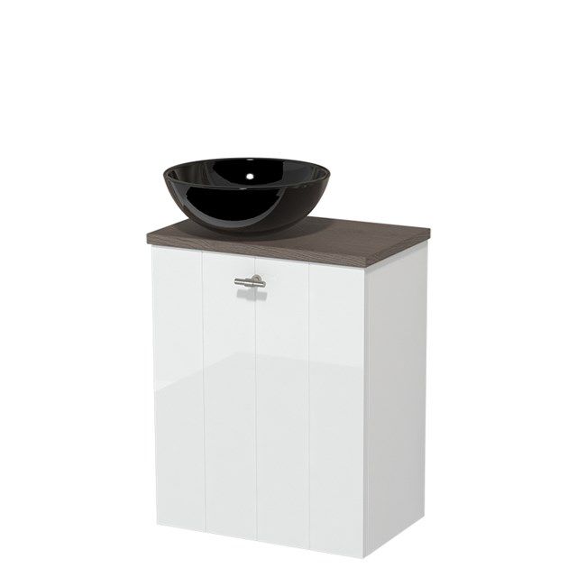Maxaro Modulo Toiletmeubel 41 cm - Hoogglans Wit / Donkerbruin Eiken