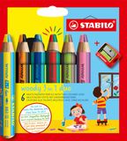 STABILO woody 3 in 1 duo - Multi Talent Kleurpotloden - Etui Met 6 Kleuren & Puntenslijper