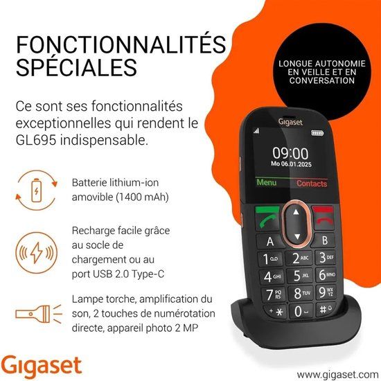 Gigaset GL695 Senioren mobiele telefoon Zwart