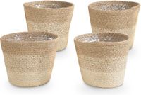 Bloomique - Set van 4 - Plantenmand Gaby - Bloempotten - Gemaakt van Duurzaam Jute - 13 cm Hoog - 13 cm Diameter