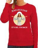 Bellatio Decorations Kersttrui - Hallelujah its me im back - rood - voor dames - Kerstkleding / Christmas outfit - Jezus sweater XXL