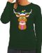 Bellatio Decorations Shoppartners Bv Foute kersttrui / sweater - Gay Ruldolf met regenboog muts - en roze sjaal - groen - voor dames - Kersttruien XL