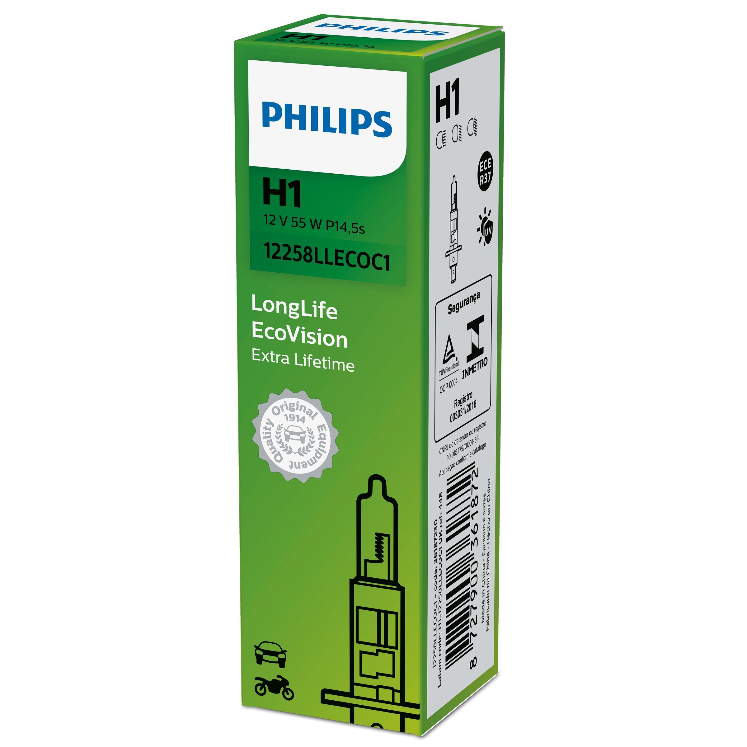 Philips LongLife EcoVision H1 - Autolamp - 12V - 3100K - 1 stuk