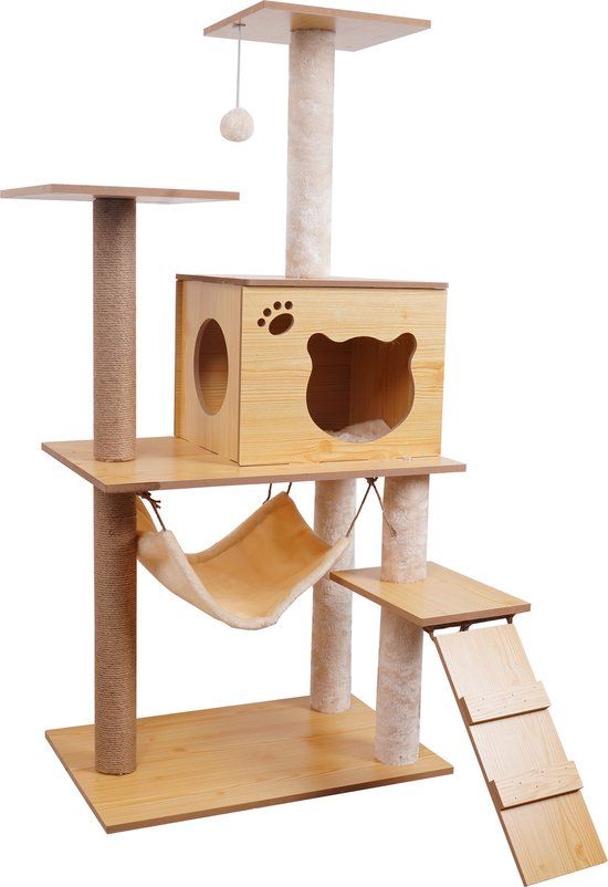 Katten Krabpaal - houten Krabpaal - 125cm - Beuken
