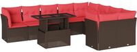 vidaXL 10-delige tuinbankset met kussens, bruin polyrotan