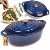 Hage - Braadpan - Geëmailleerde Gietijzeren Braadpan met Deksel - Oven & Inductie Geschikt - 6 Liters - Blauw