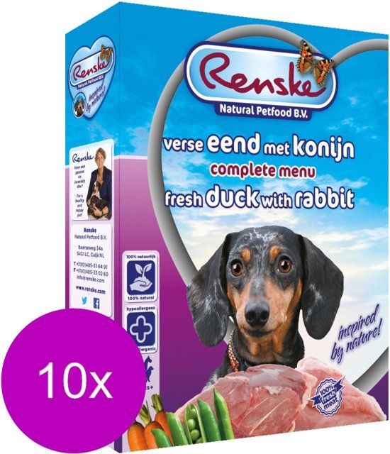 Renske Vers Vlees Hondenvoeding - Eend/Konijn - 10 x 395 gr