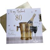 WHITE COTTON CARDS Echtgenoot 80e verjaardagskaart, Champagne Emmer, Sparkly Handgemaakte PDB80-H