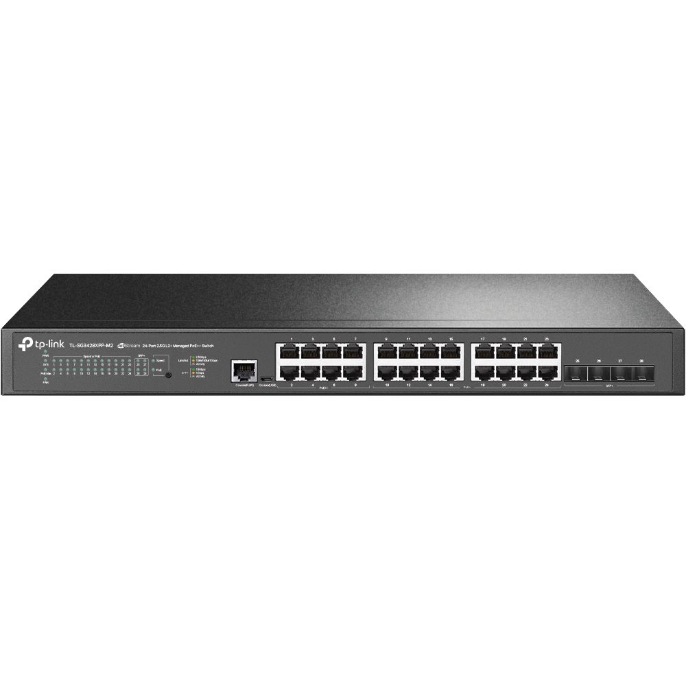TP-Link TL-SG3428XPP-M2 - Managed L2+ Switch - 24x 2.5G Ethernet, 4x SFP+, 16x PoE+, 8x PoE++, 1U, Black