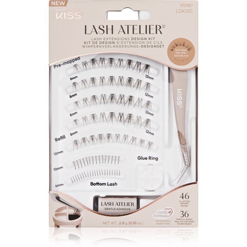 KISS Lash Atelier Wimperverlengingsset, 'Natural', voorgepositioneerde kunstwimpers, 46 wimperclusters en 36 afzonderlijke wimpers, houden tot 7 dagen