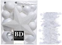 Decoris Kunststof Kerstballen 5-6-8 cm - Wit - 35 stuks